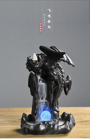 Dragon  Waterfall Incense Burner  with LED Glowing Ball - Shanghai Stock