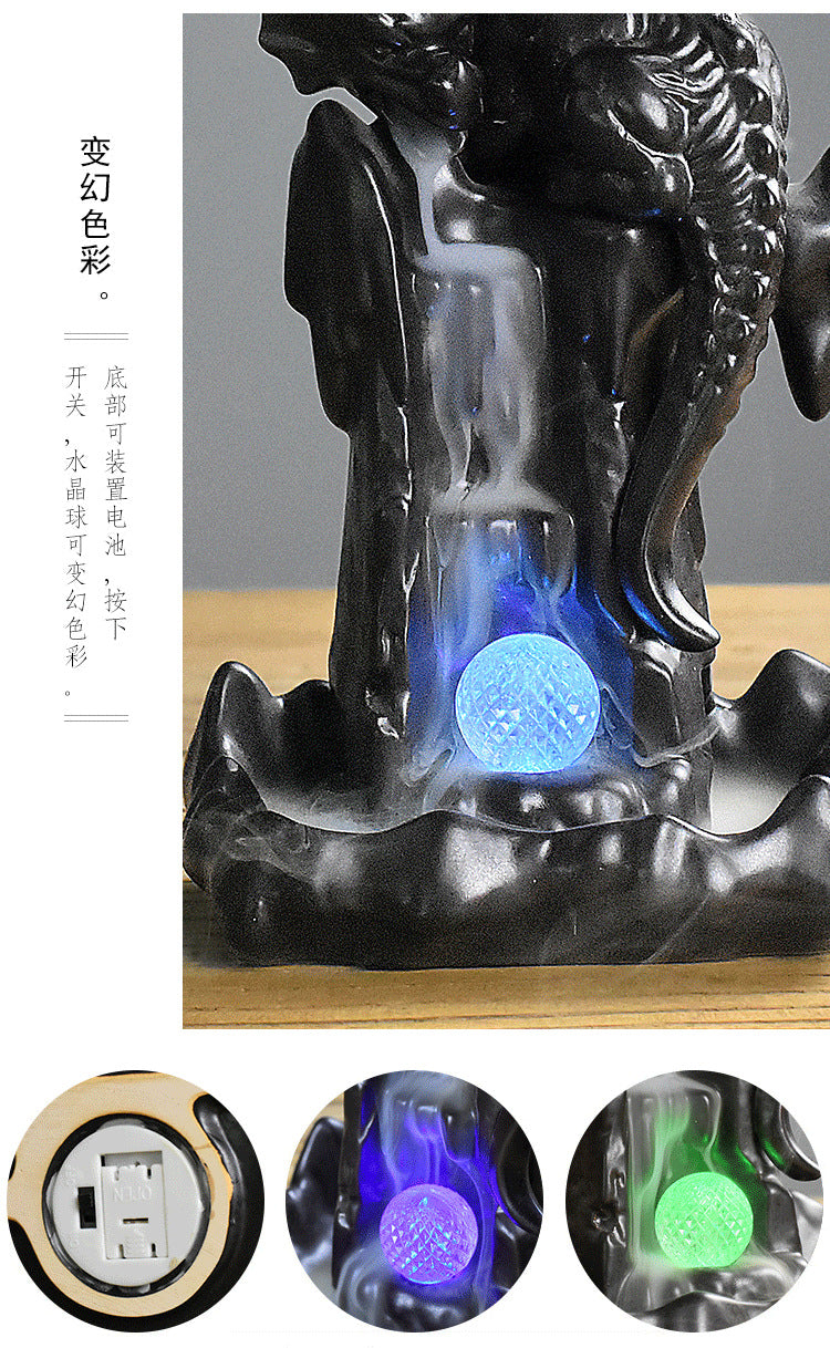 Dragon  Waterfall Incense Burner  with LED Glowing Ball - Shanghai Stock