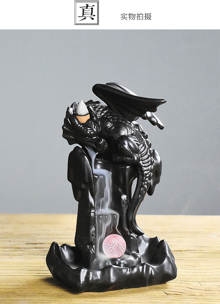 Dragon  Waterfall Incense Burner  with LED Glowing Ball - Shanghai Stock
