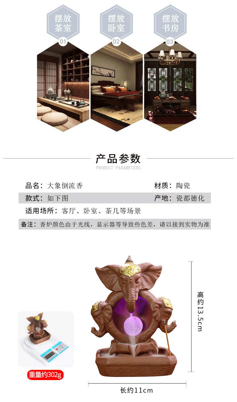 LED Elephant Ceramic Backflow Incense Burner - Shanghai Stock