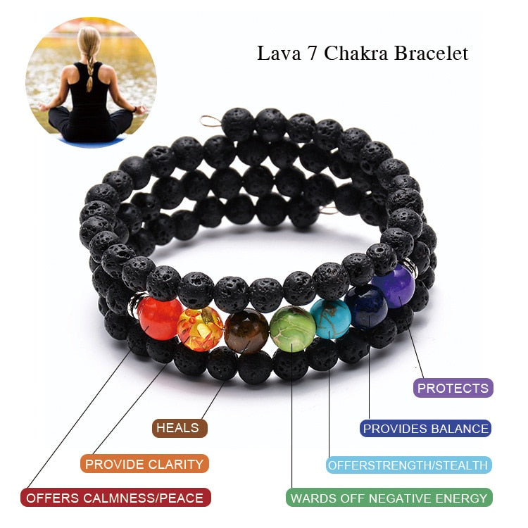 Lava Volcanic Stone Bracelet Seven Chakras