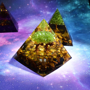 Tree of Life Orgone Pyramid Tiger Eye - Handmade