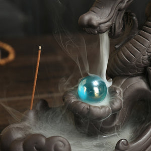 Ceramic Dragon with Crystal Ball Backflow Incense Burner