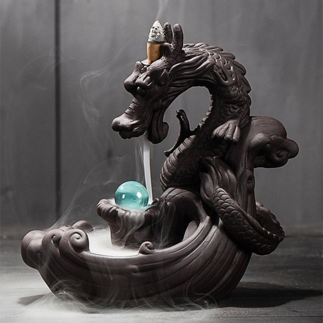 Ceramic Dragon with Crystal Ball Backflow Incense Burner - Shanghai Stock