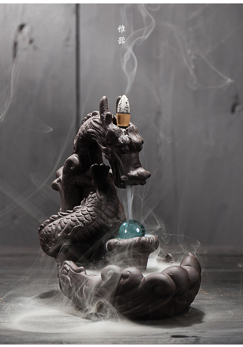 Ceramic Dragon with Crystal Ball Backflow Incense Burner - Shanghai Stock