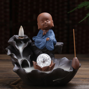 Little Monk with Led Crystal Ball Backflow Incense Burner - Shanghai Stock