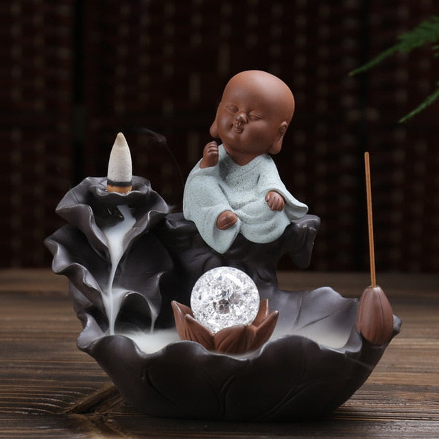 Little Monk with Led Crystal Ball Backflow Incense Burner - Shanghai Stock