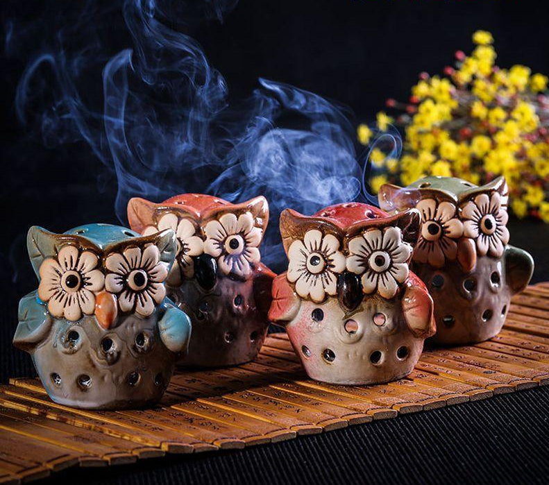 Ceramic Owl Incense Cone Burner Set of 4 - Shanghai Stock