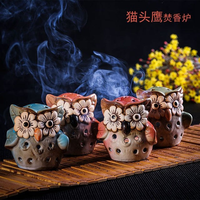 Ceramic Owl Incense Cone Burner Set of 4 - Shanghai Stock